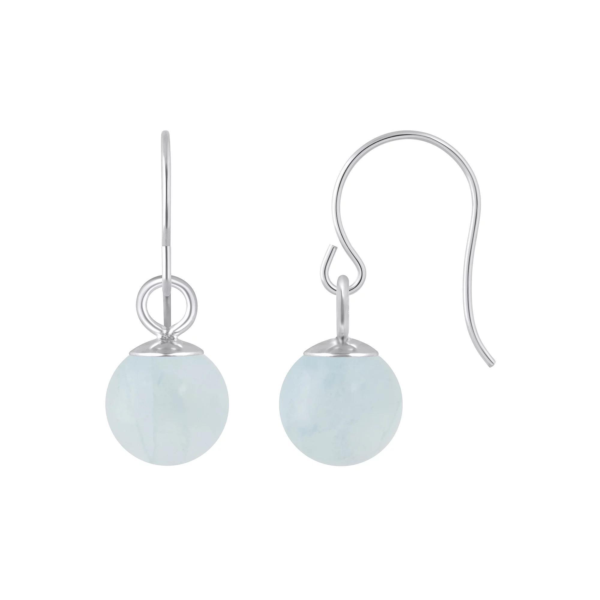 Celebration Gems Sterling Silver 5 mm Sphere Gemstone Drop Earrings, Women's, Milky Aquamarine Product Image