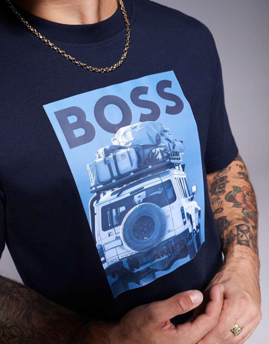 BOSS Orange Te_Mextour packed jeep logo print T-shirt regular fit in navy Product Image