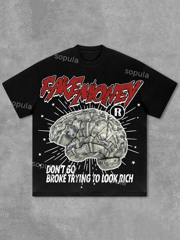 Sopula Don't Go Broke Trying To Look Rich Graphic Print Cotton T-Shirt Product Image