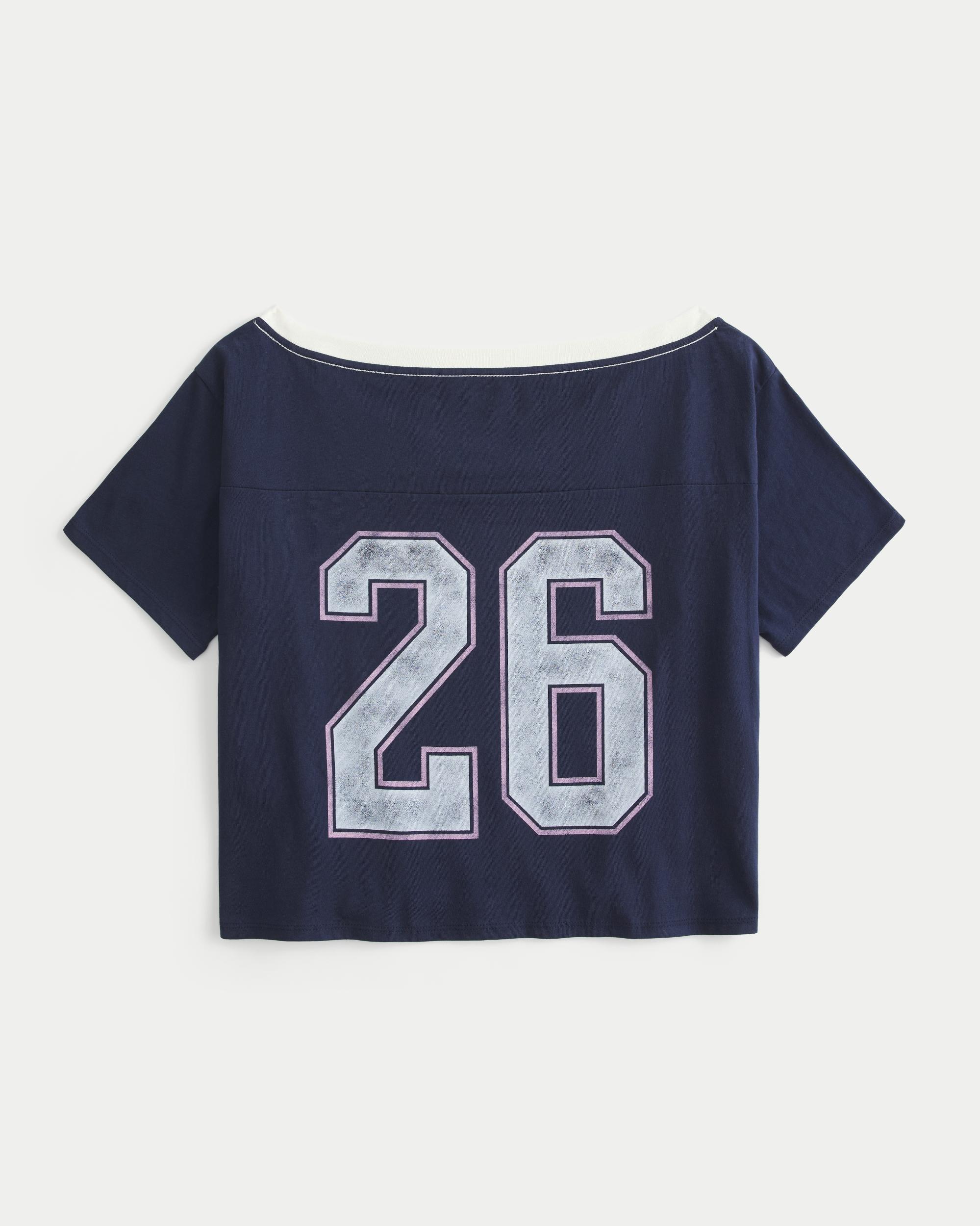 Oversized Off-the-Shoulder Varsity Floral Graphic Tee Product Image