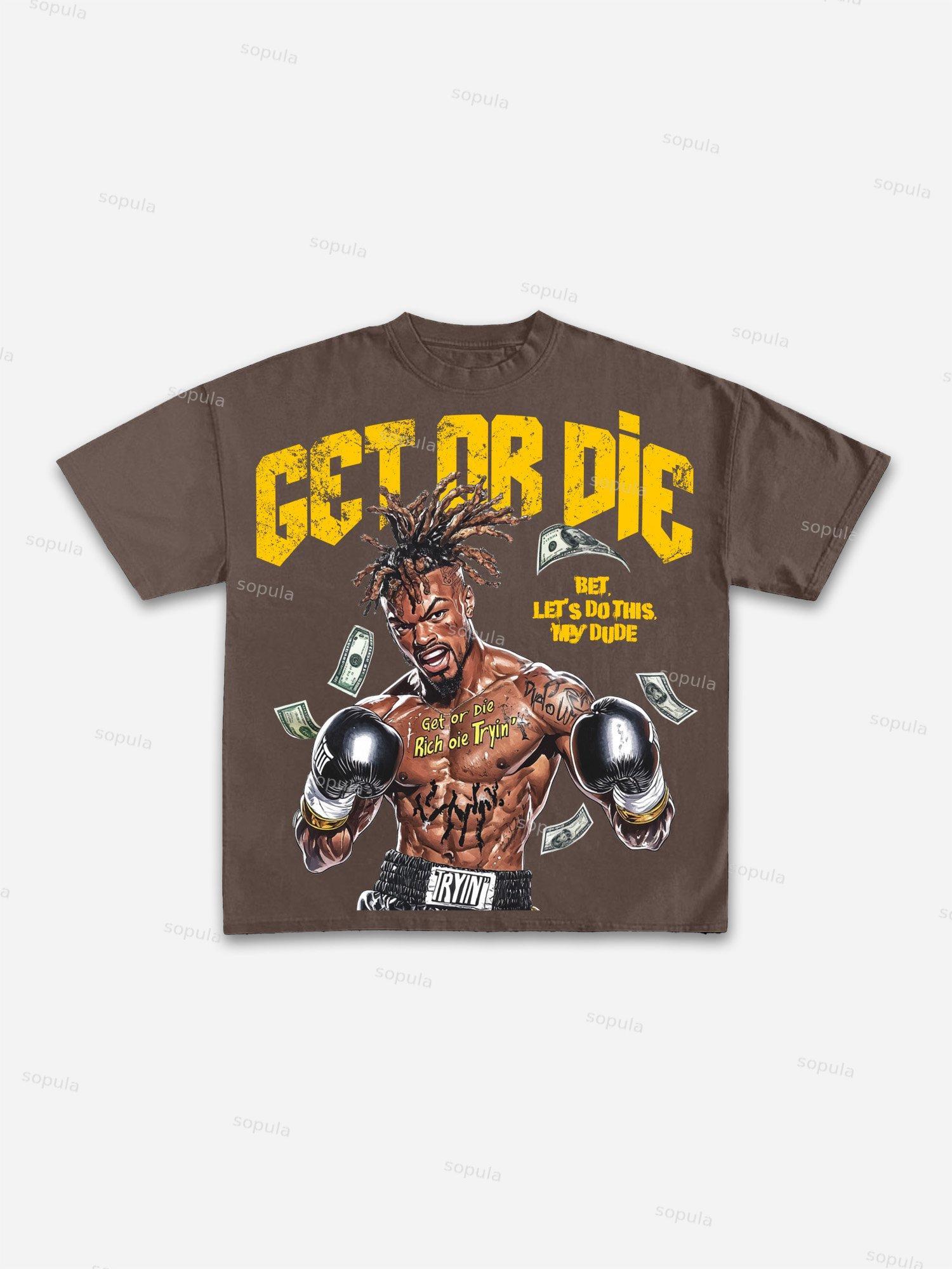 Get Or Die Vintage Boxer Graphic Cotton T-shirt Product Image