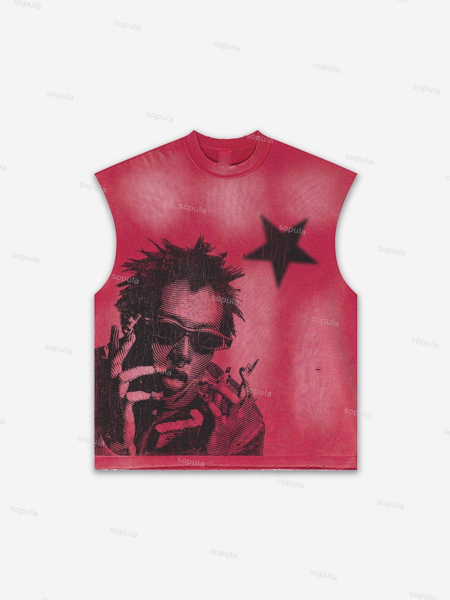 Street Abstract Portrait Print Distressed Tank Top Product Image