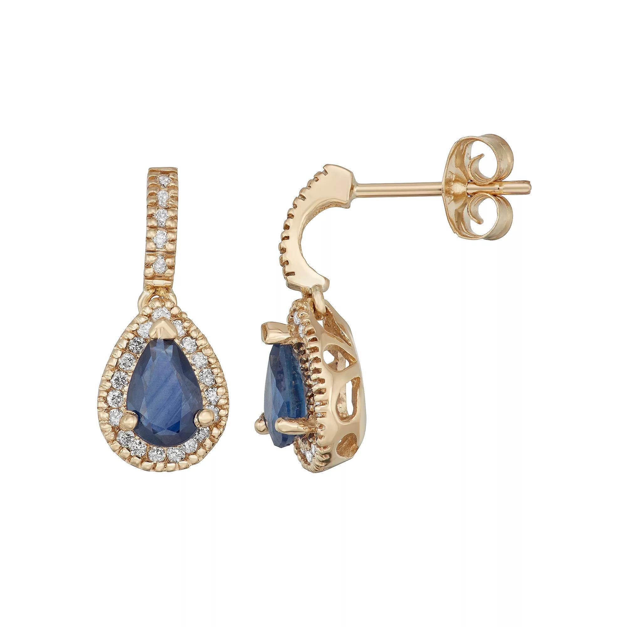 14k Gold Sapphire & 1/5 Carat T.W. IGL Certified Diamond Teardrop Earrings, Women's, Pink Product Image