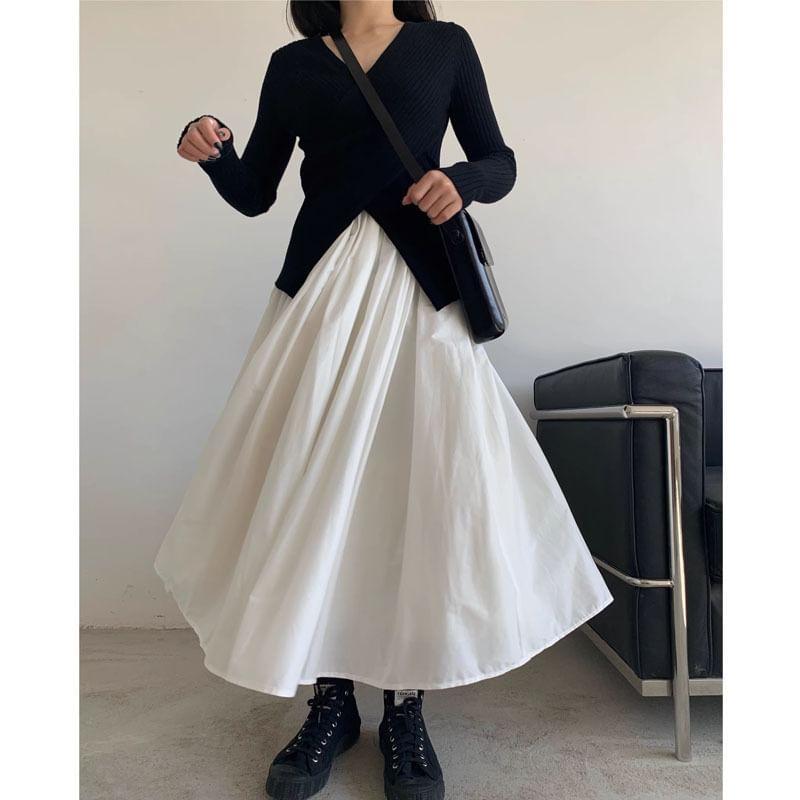 High Rise Plain Maxi A-Line Skirt Product Image