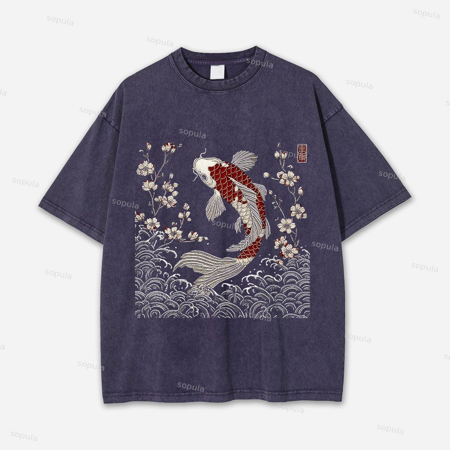 Vintage Sakura And Koi Washed T-shirt Product Image