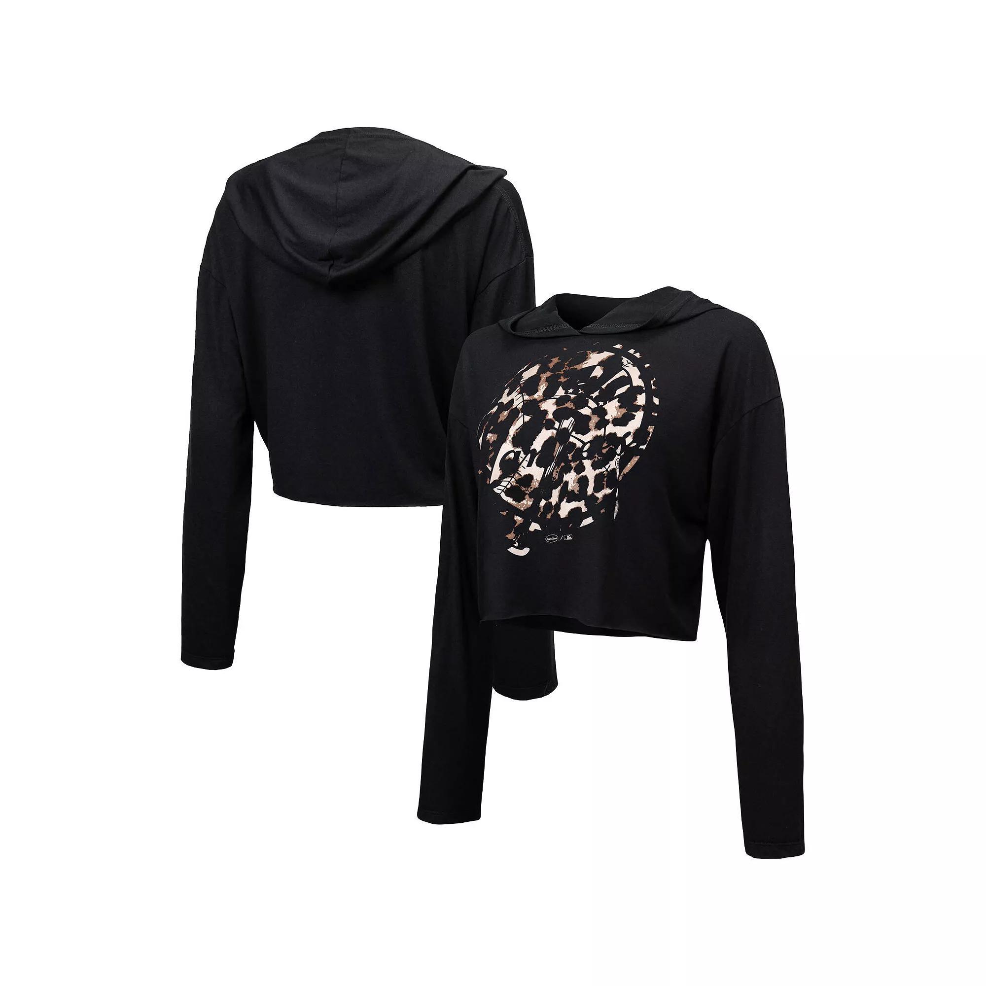 Women's Majestic Threads Black New York Yankees Leopard Cropped Hoodie,  Product Image