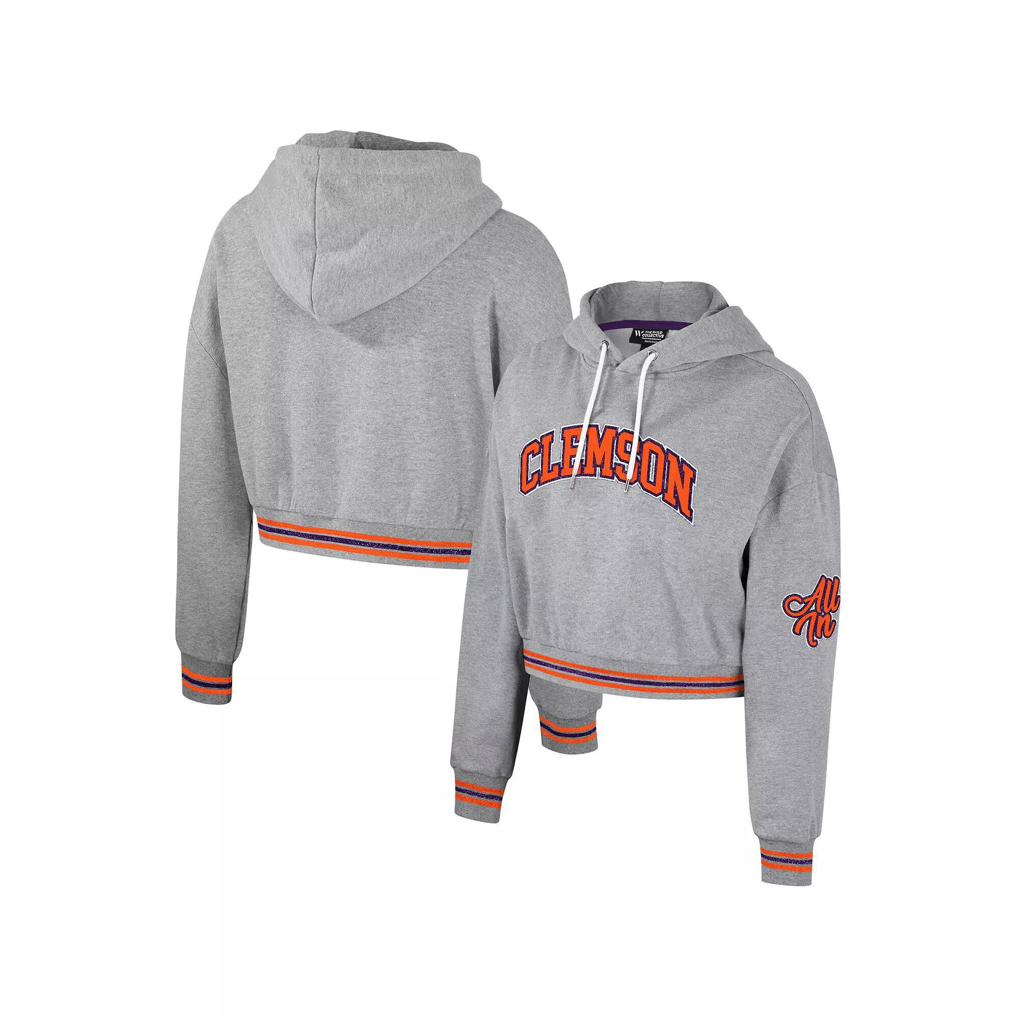 Women's The Wild Collective Heather Gray Alabama Crimson Tide Cropped Shimmer Pullover Hoodie, Size: 2XL, Grey Product Image