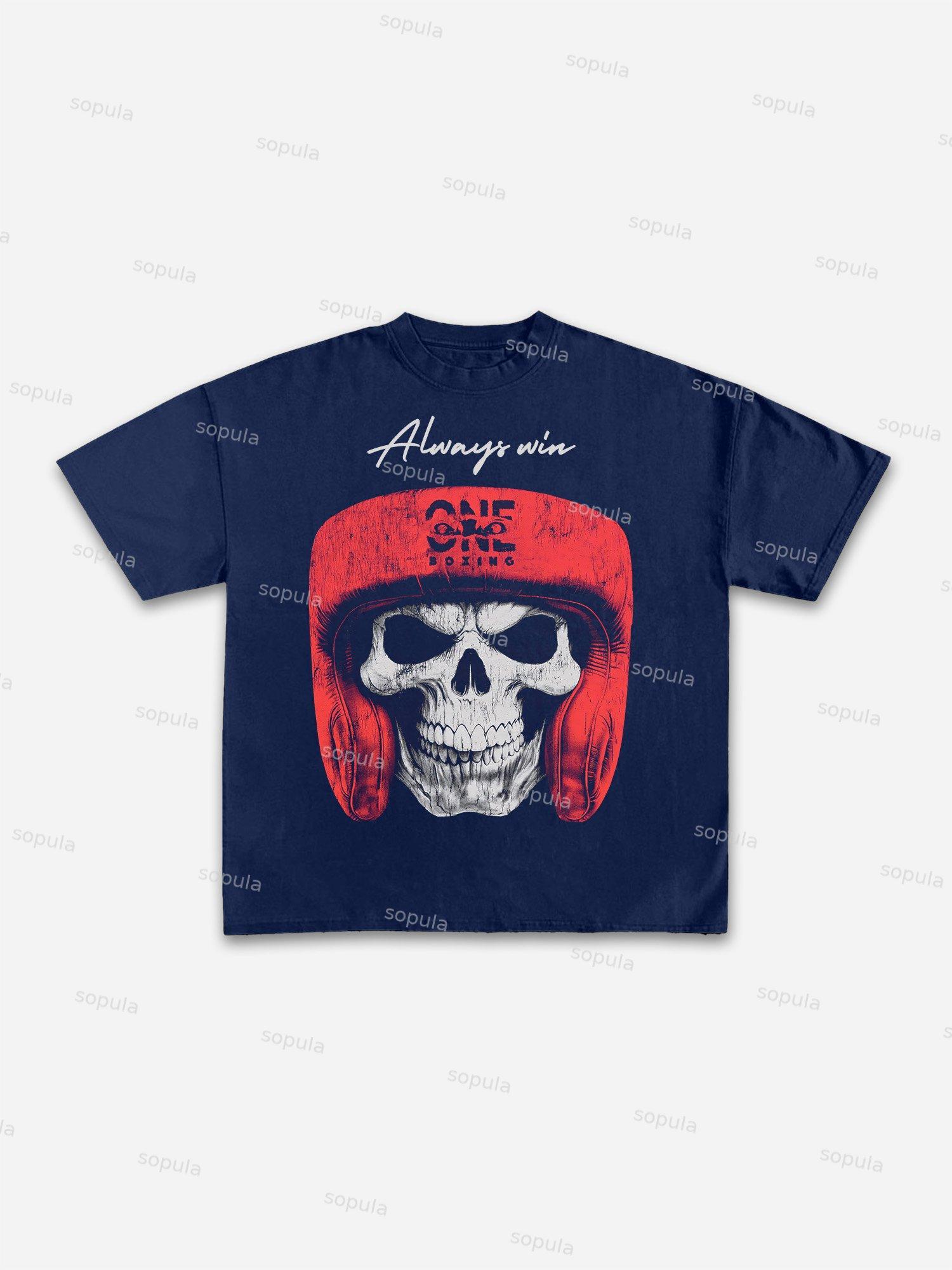 Big Head Skull Boxing Graphic Cotton T-shirt Product Image