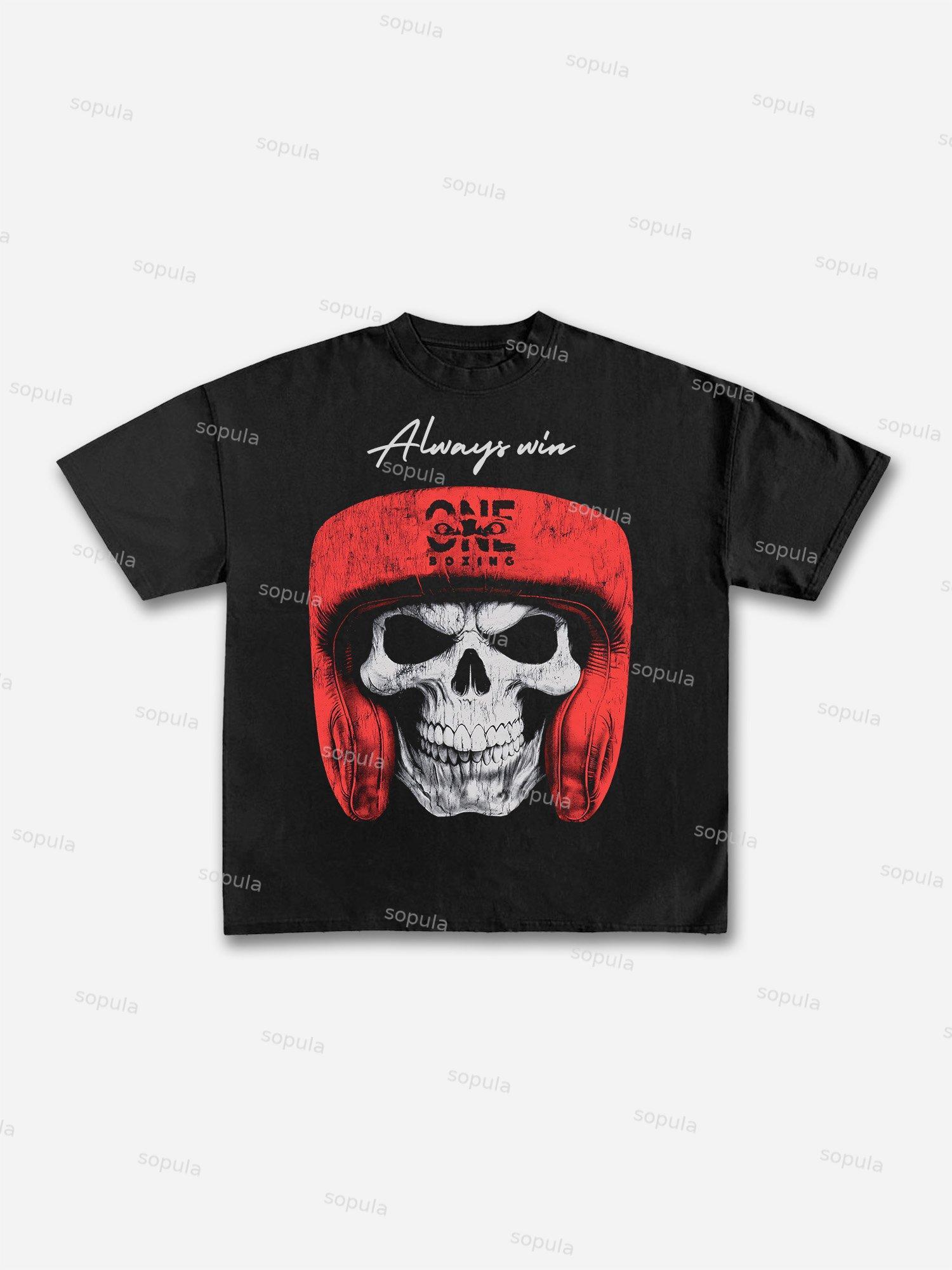 Big Head Skull Boxing Graphic Cotton T-shirt Product Image
