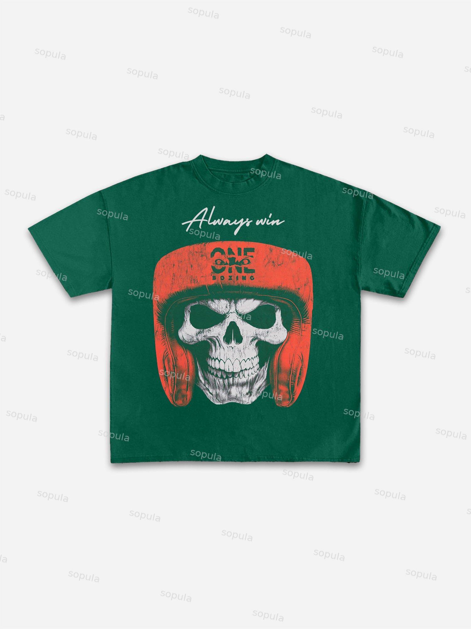 Big Head Skull Boxing Graphic Cotton T-shirt Product Image