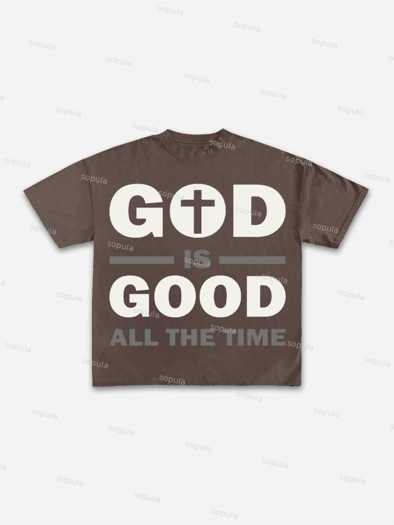 God Is Good Slogan Graphic Cotton T-shirt Product Image