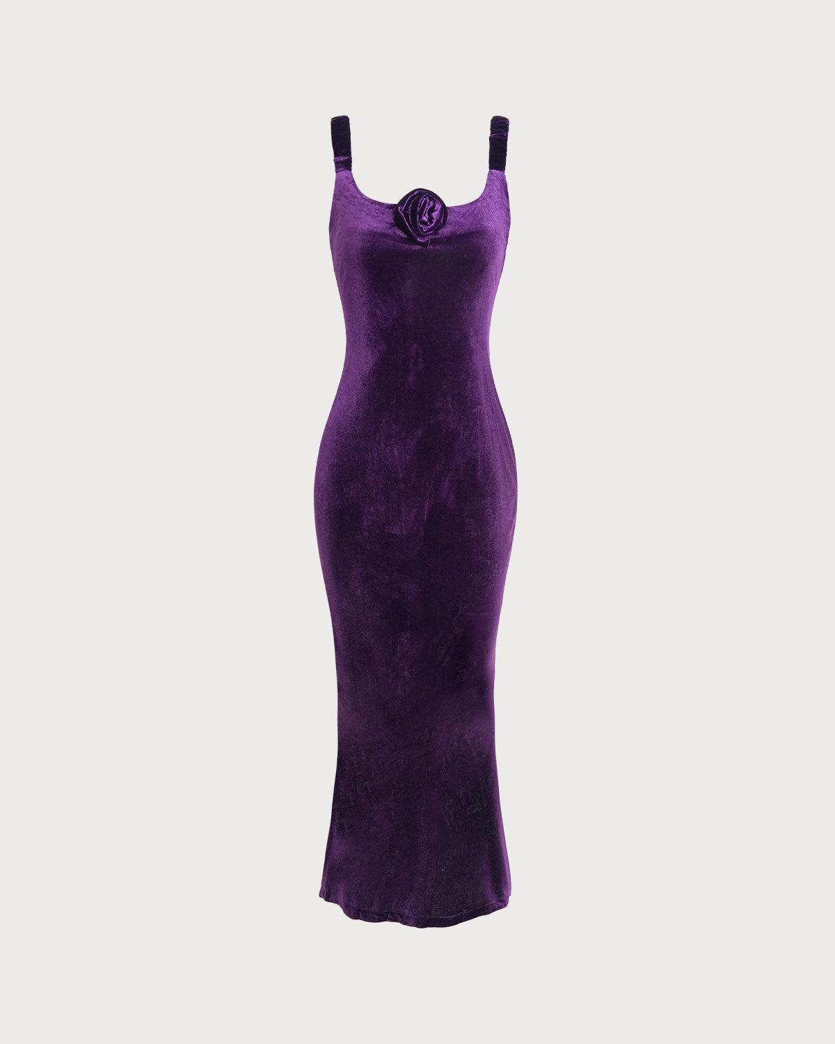 Purple U Neck Bodycon Velvet Maxi Dress Product Image