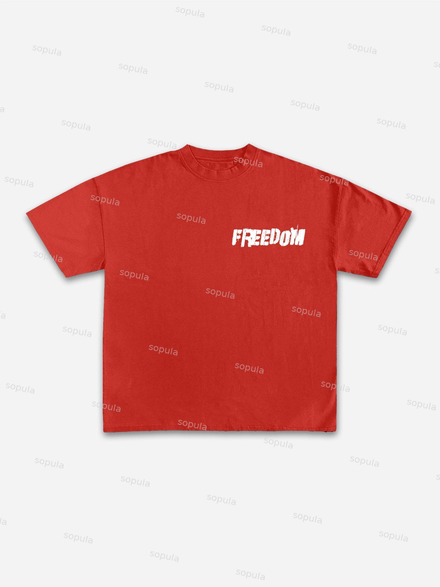 Freedom Skull Graphic Print Cotton T-shirt Product Image