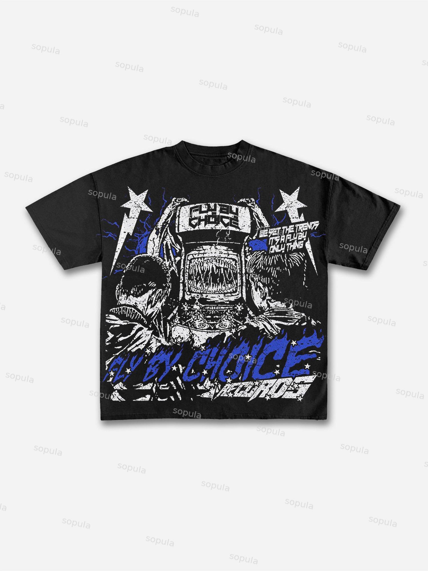 Fly By Choice Records Graphics Print Cotton Casual T-Shirt Product Image