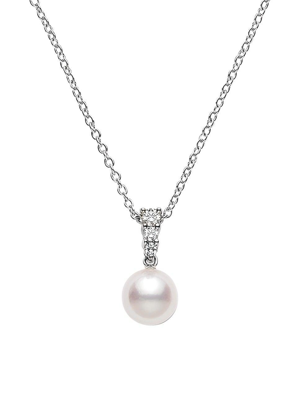 Womens Morning Dew 8MM Cultured Akoya Pearl & Diamond Pendant Necklace Product Image