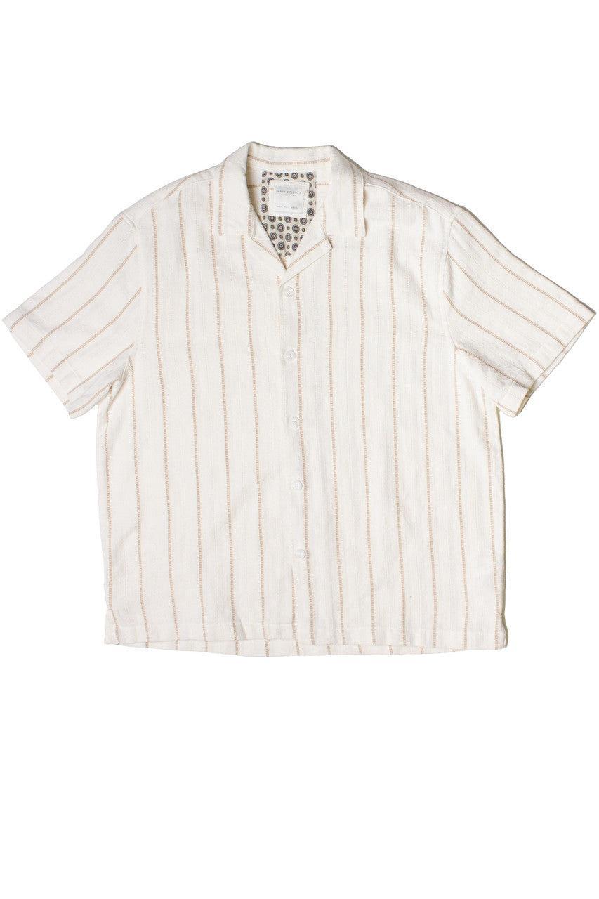 Khaki & White Striped Textured Button Up Shirt Product Image