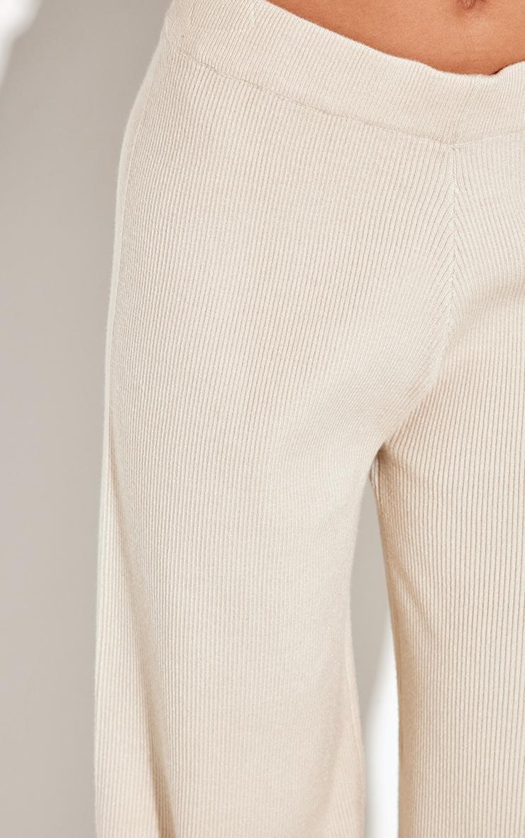 Oatmeal Light Rib Knit Wide Leg Pants Product Image