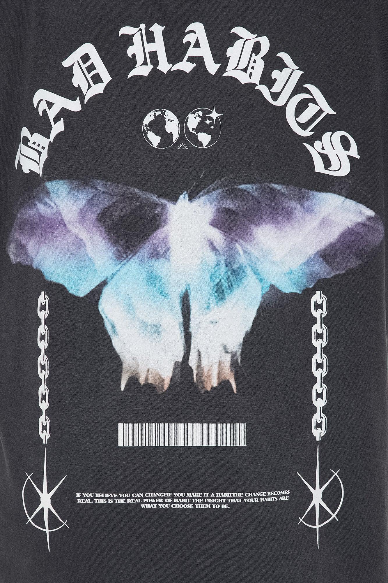 Bad Habits Washed Oversized Tee - Charcoal Female Product Image