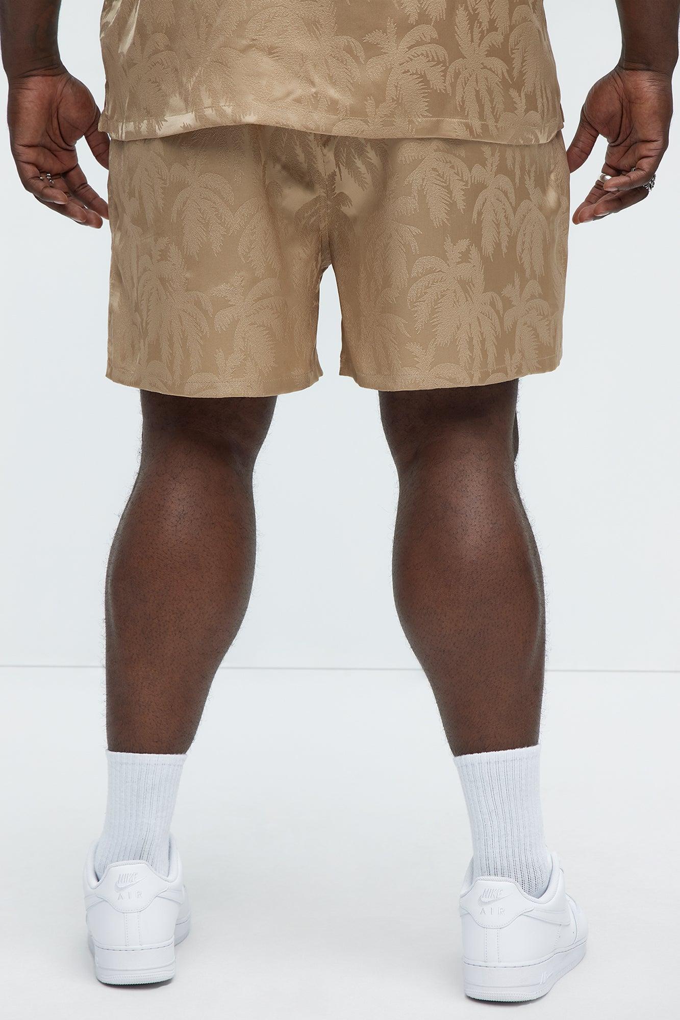 Palm Trees Jacquard Relaxed Shorts - Brown Product Image