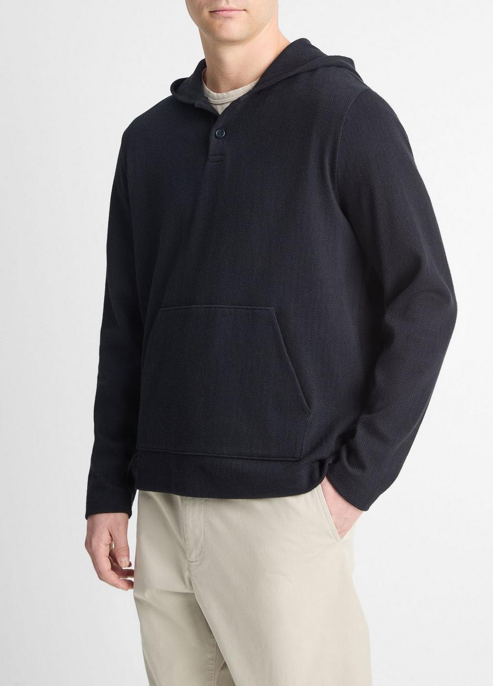 Herringbone Cotton-Blend Terry Henley Hoodie Product Image