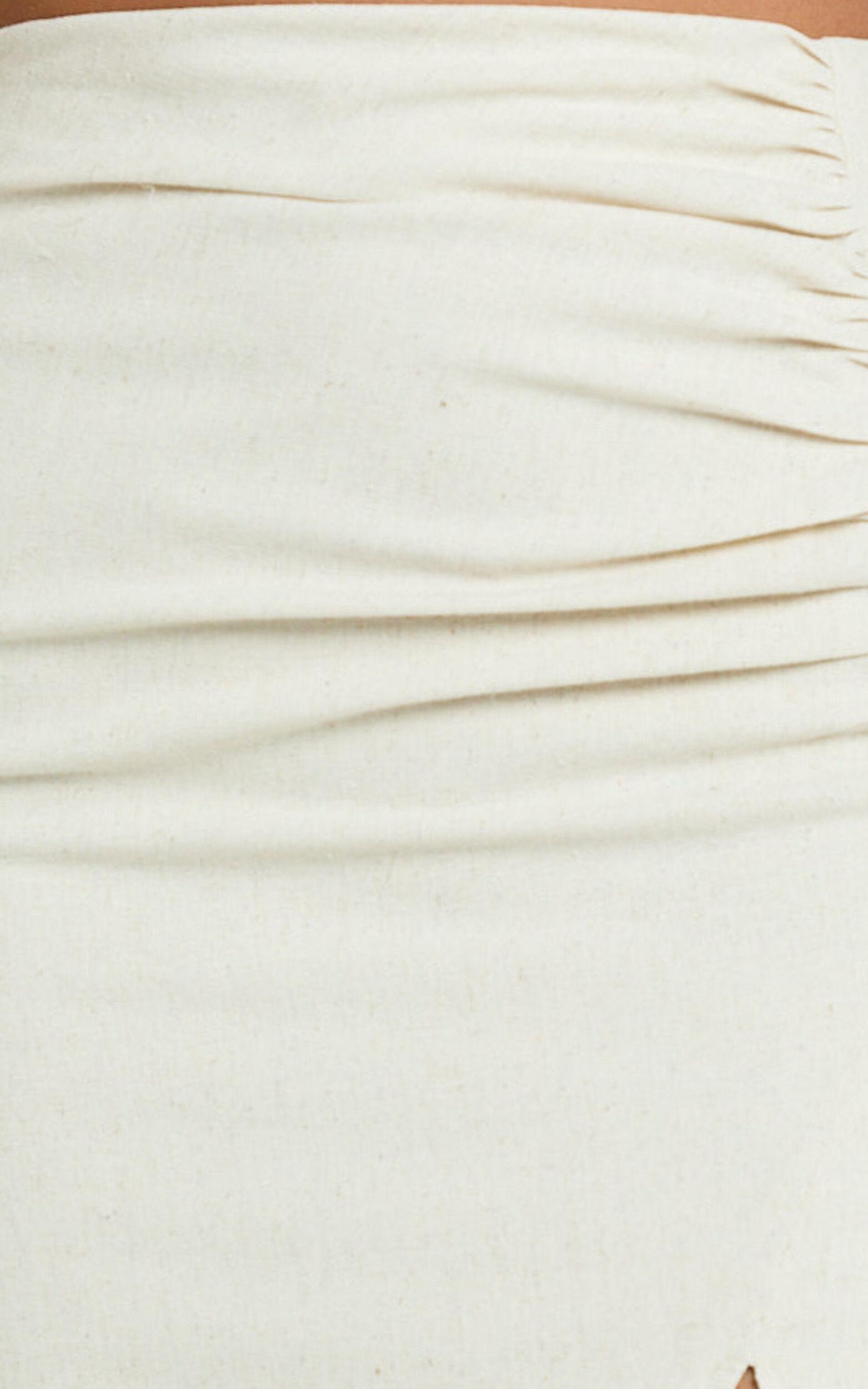 Enzo Two Piece Set - Collared Faux Twist Shirt And Ruched Side Split Skirt in Sand Product Image