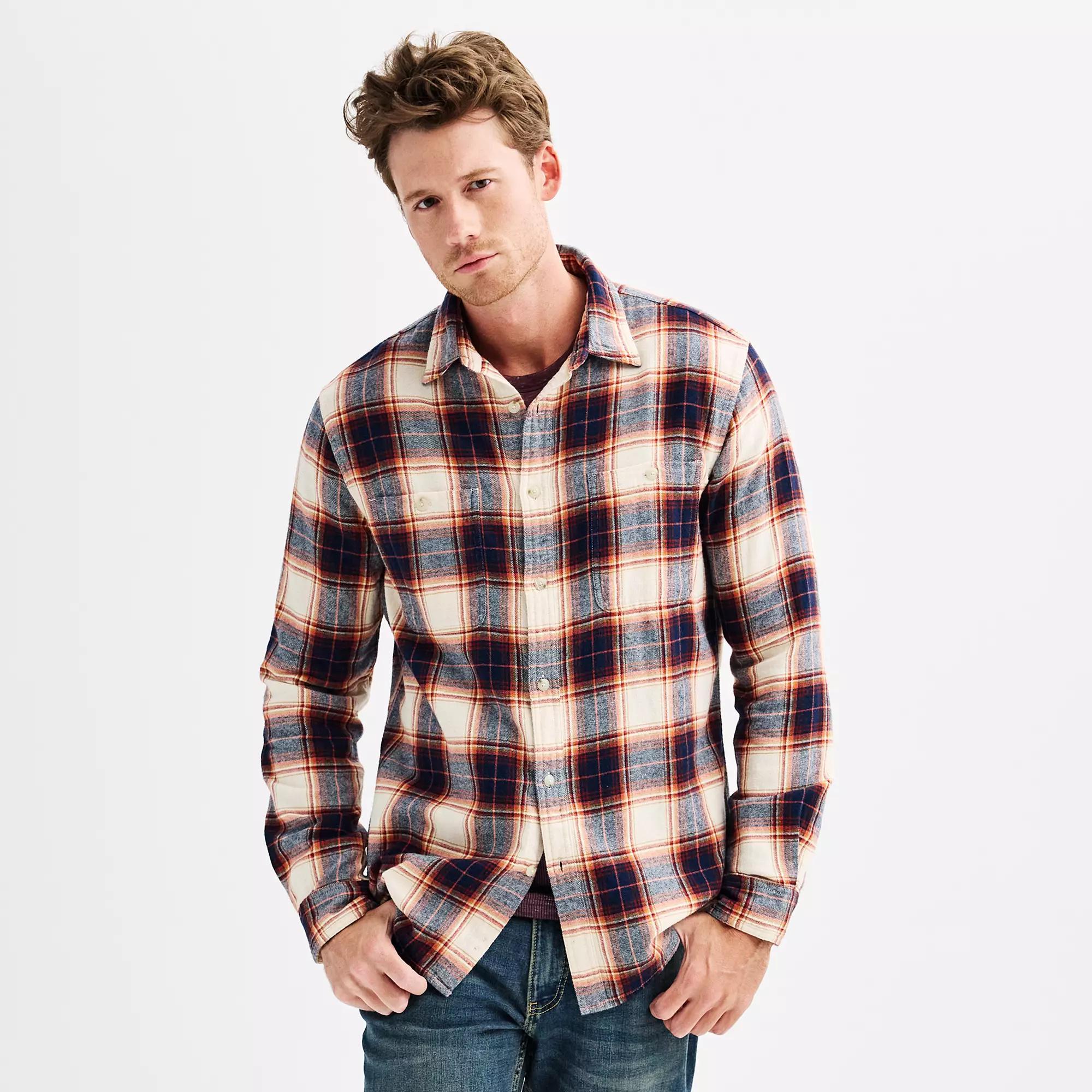 Men's Sonoma Goods For Life® Supersoft Flannel Button-Down Shirt, Size: Medium, Red Blue Plaid Product Image