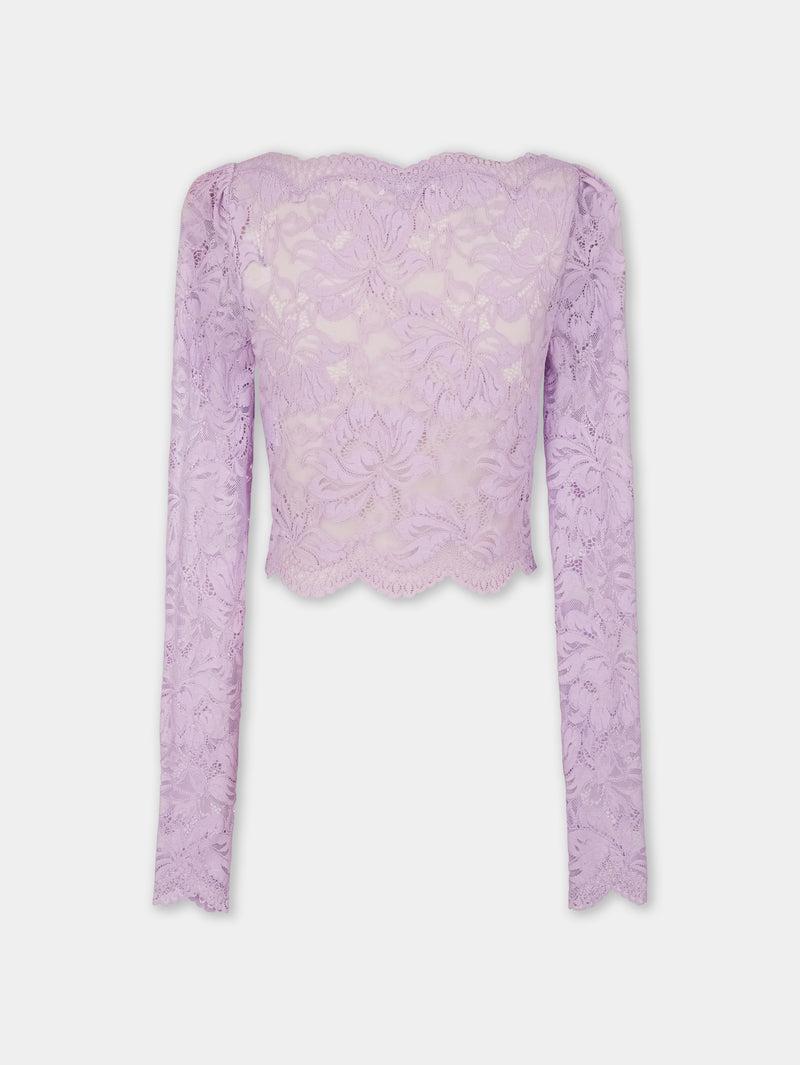 LAVENDER LONG-SLEEVED CROP TOP IN LACE Product Image