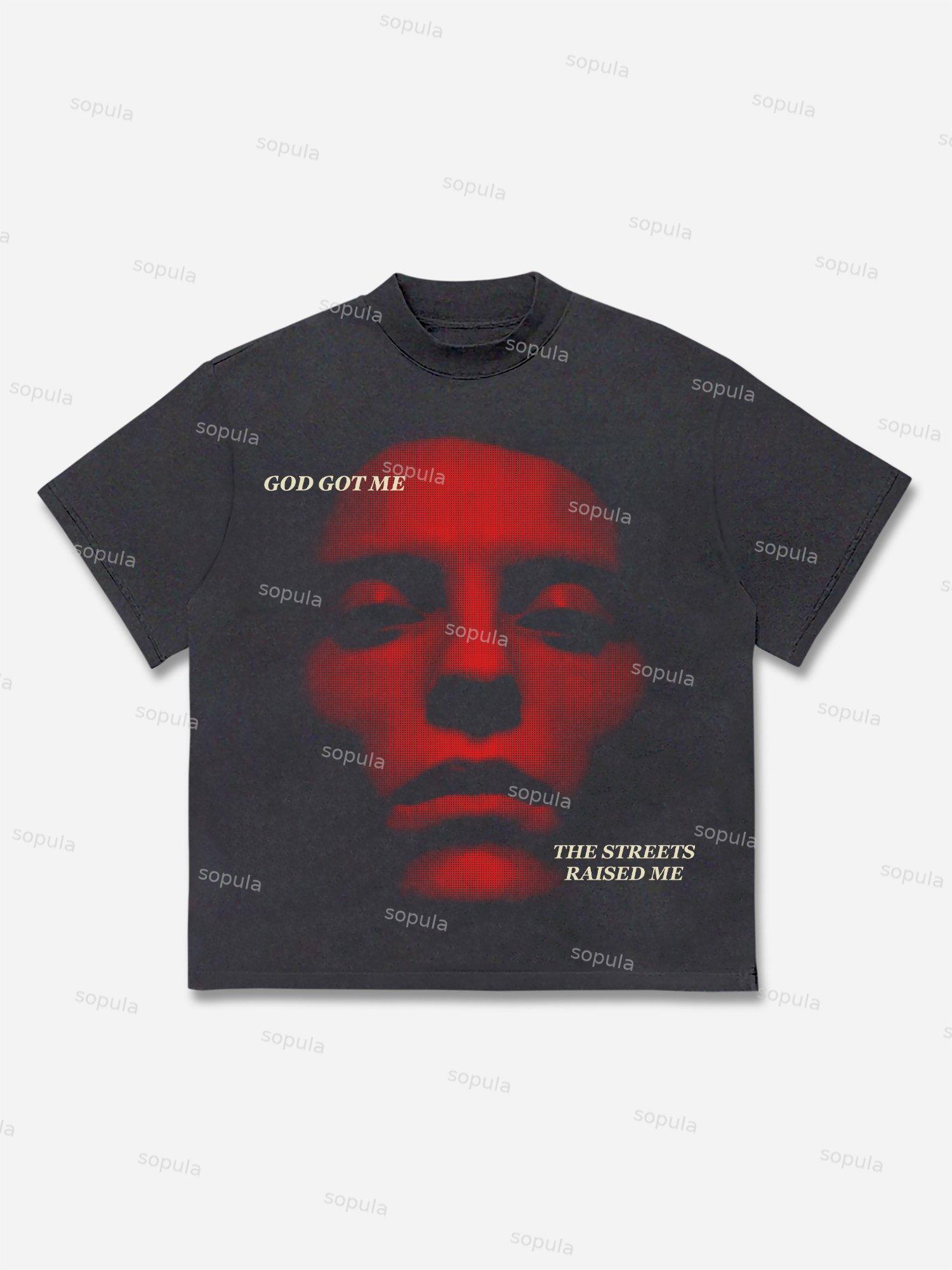 Sopula Blurred Network Portrait Graphic Cotton T-shirt Product Image