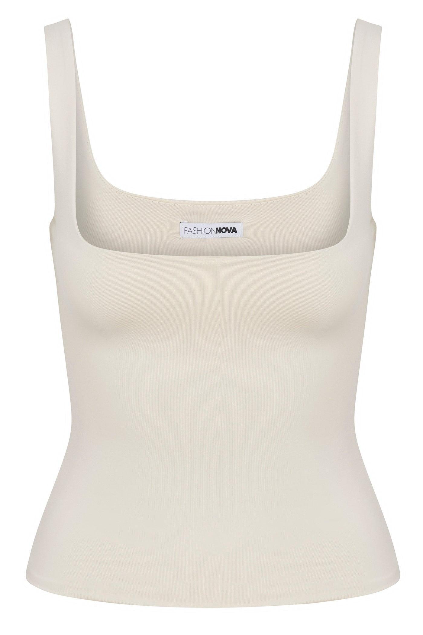 Contour Double Lined Square Neck Tank Top - Bone Female Product Image