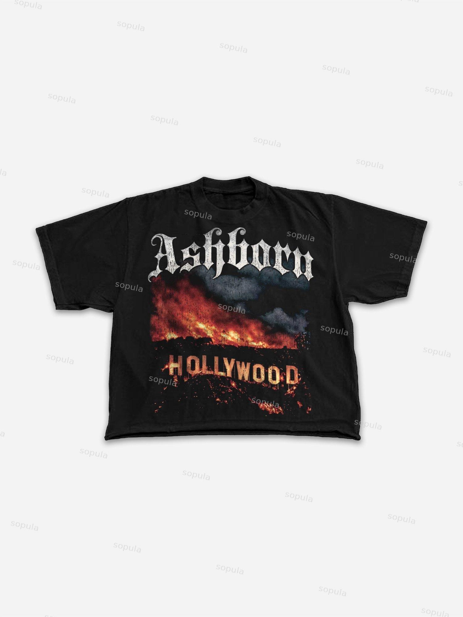 Hollywood Hills Fire Vintage Graphic Cropped T-shirt Product Image