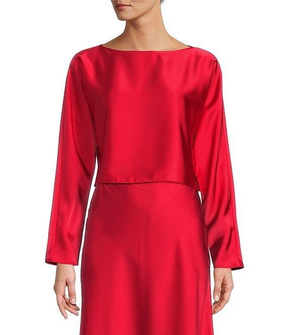 Antonio Melani Blyss Boat Neck Long Sleeve Coordinating Satin Blouse Product Image