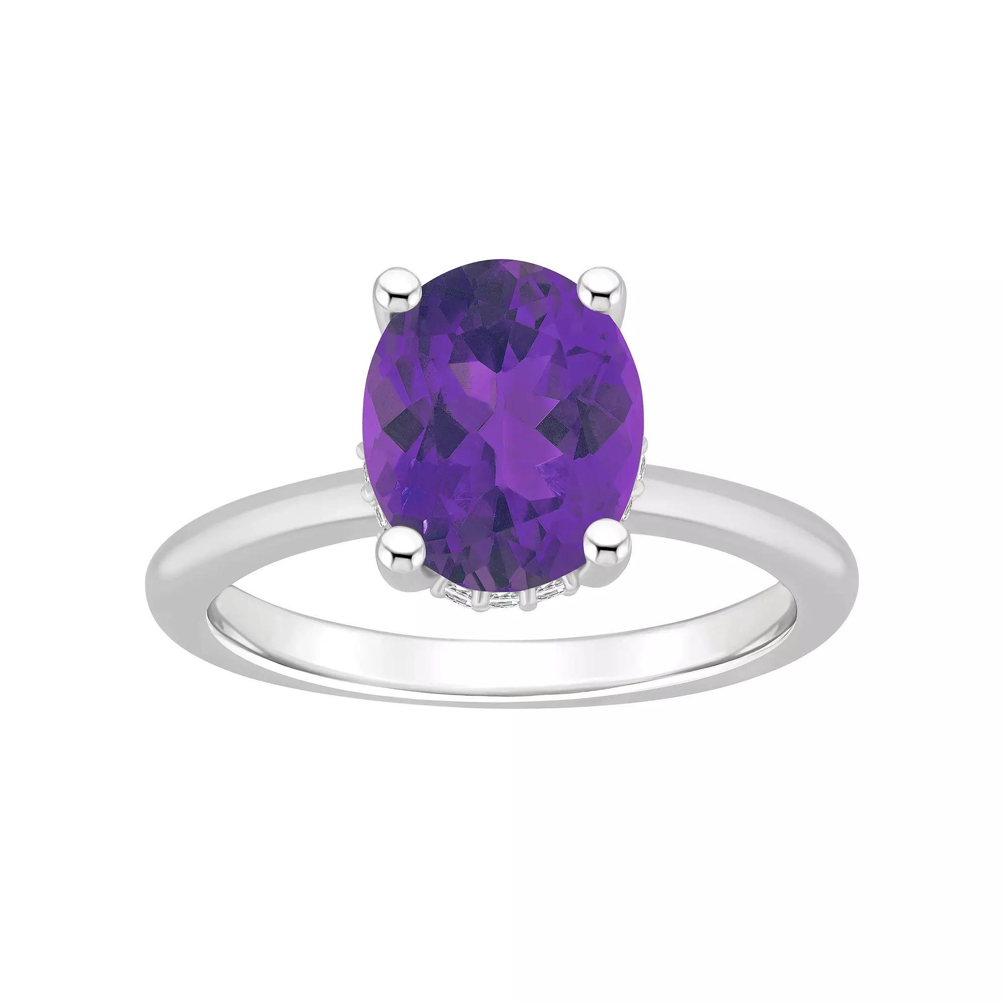 Alyson Layne 14k White Gold Oval Amethyst & Diamond Accent Ring, Women's, Size: 7 Product Image