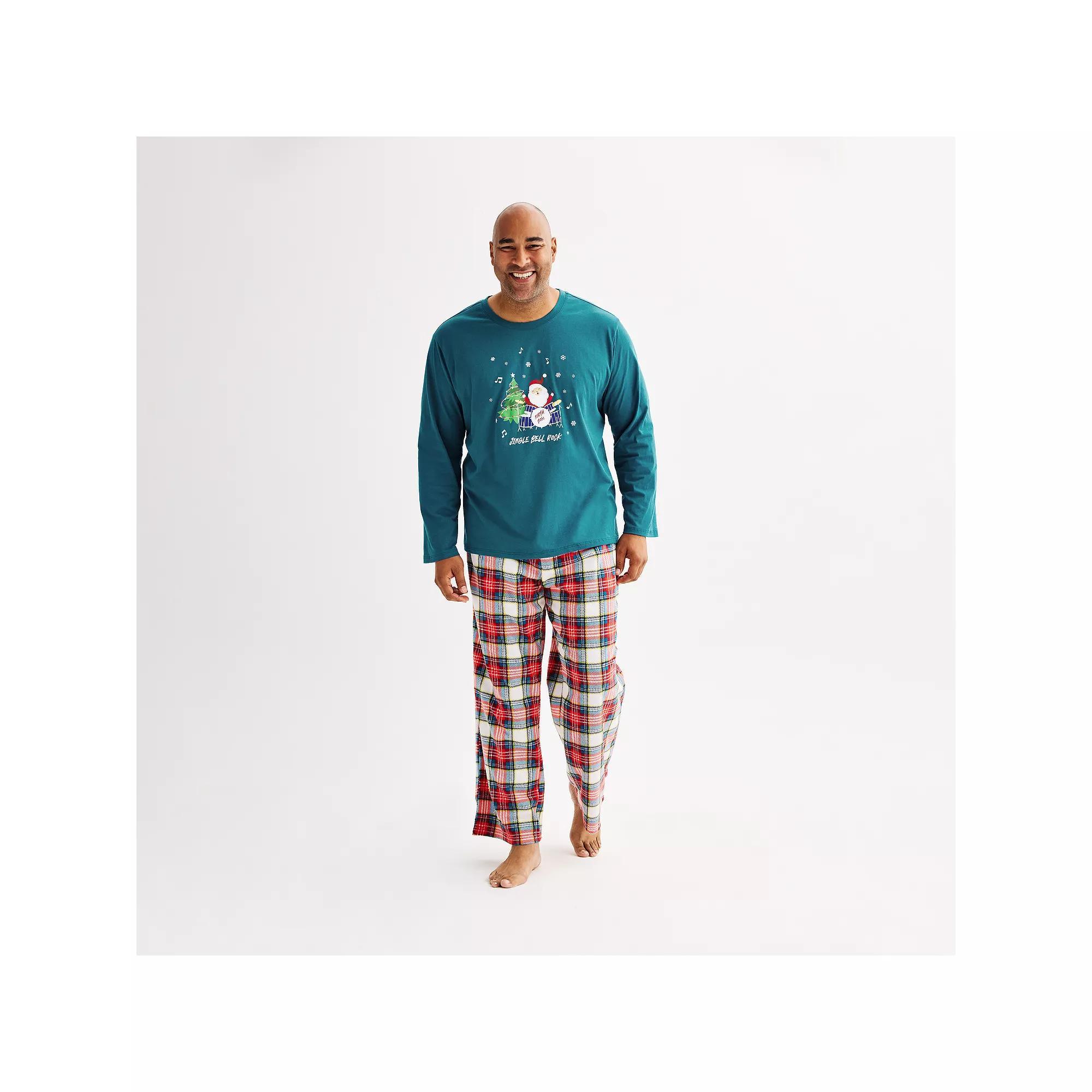 Big & Tall Jammies For Your Families® Jingle Bell Rock Santa Claus Pajama Top & Pajama Bottoms Set, Men's, Size: 3XLT, Medium Skin Tone Santa Product Image