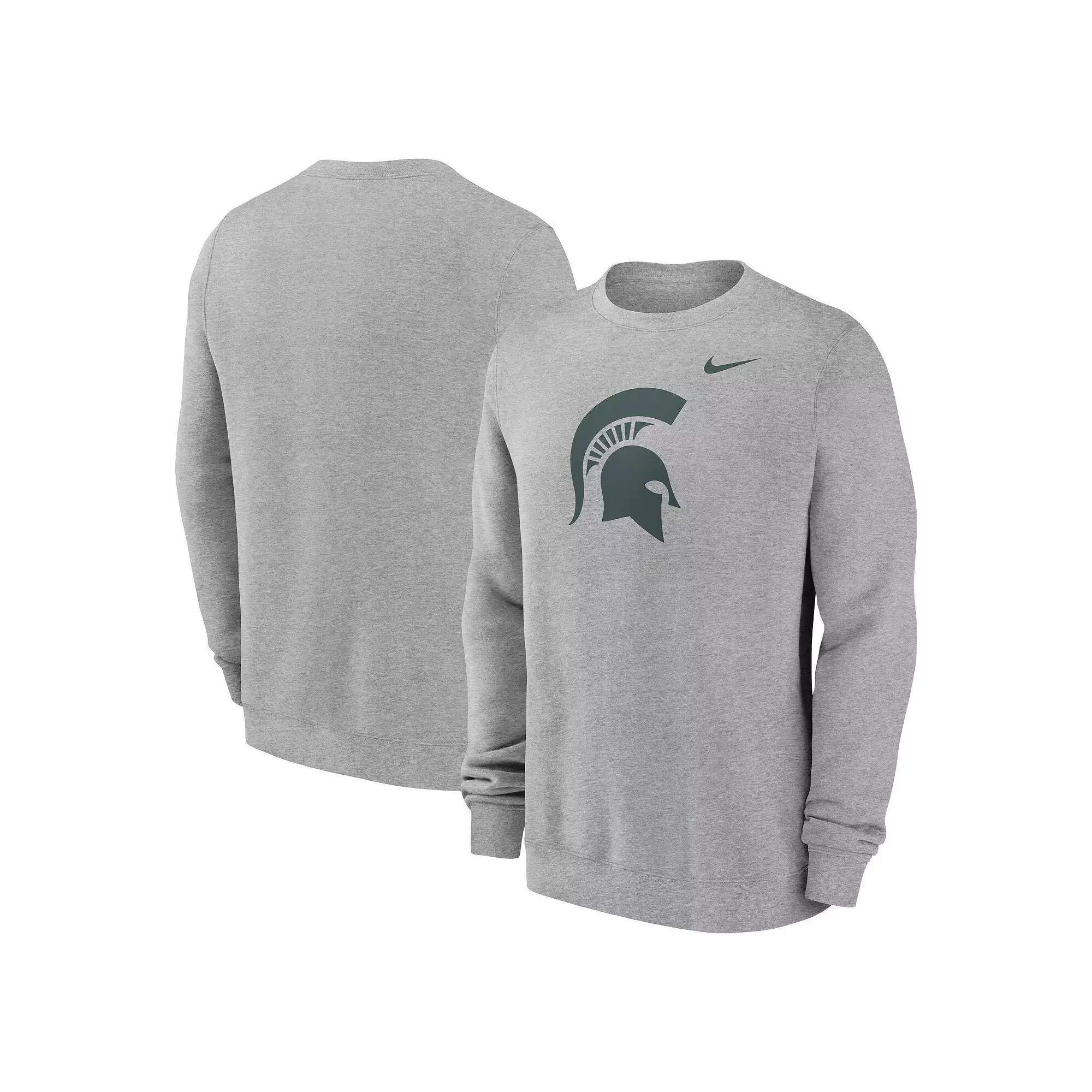 Men's Nike Heather Gray Michigan State Spartans Primetime Evergreen Fleece Pullover Sweatshirt, Size: 3XL, Grey Product Image