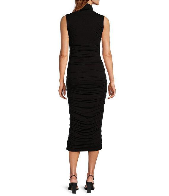 Every Ruched Knit Mock Neck Sleeveless Bodycon Midi Dress Product Image