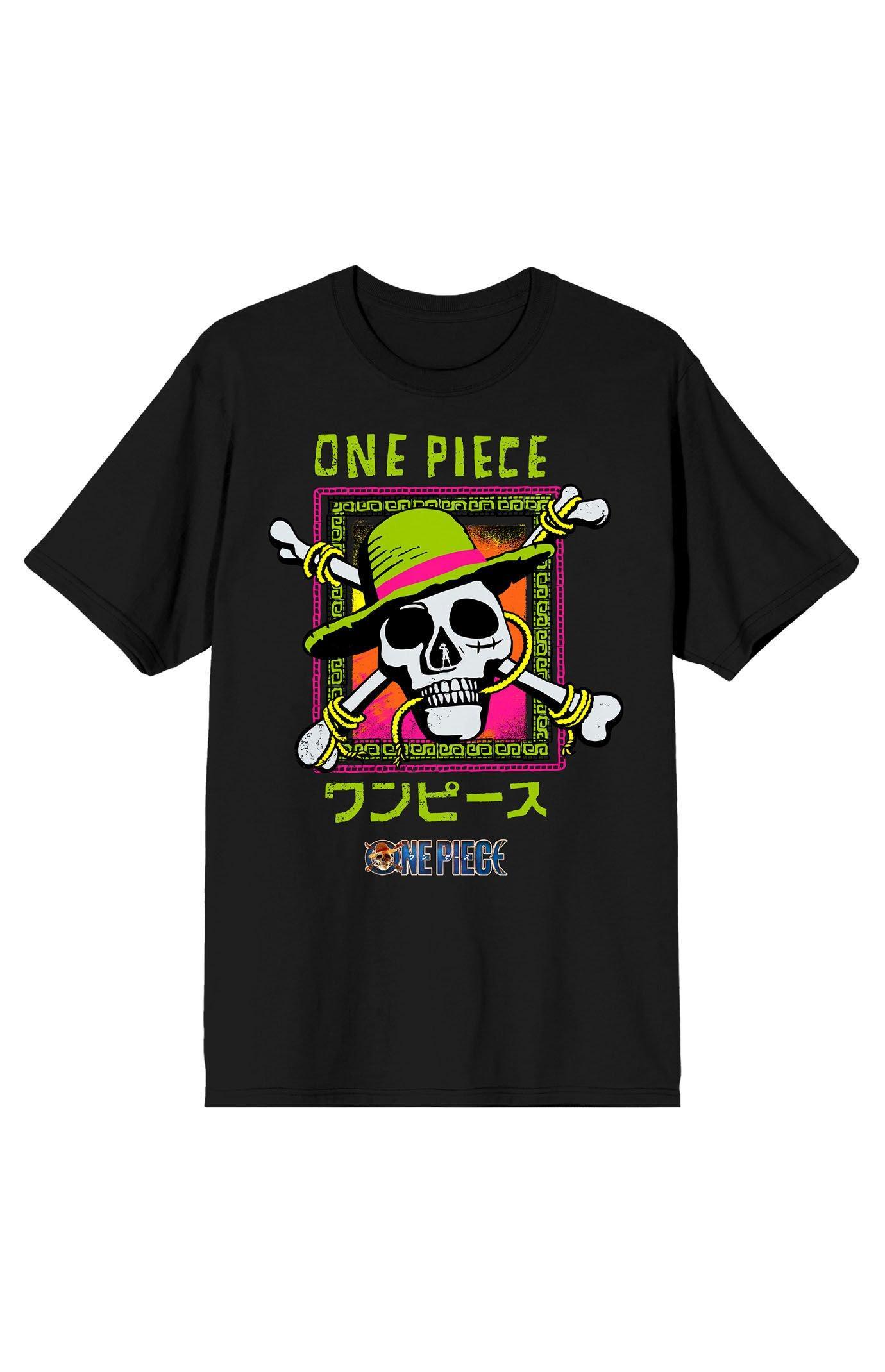 Men's One Piece Live Action Straw Short Sleeve Graphic Tee, Size: XXL, Black Product Image