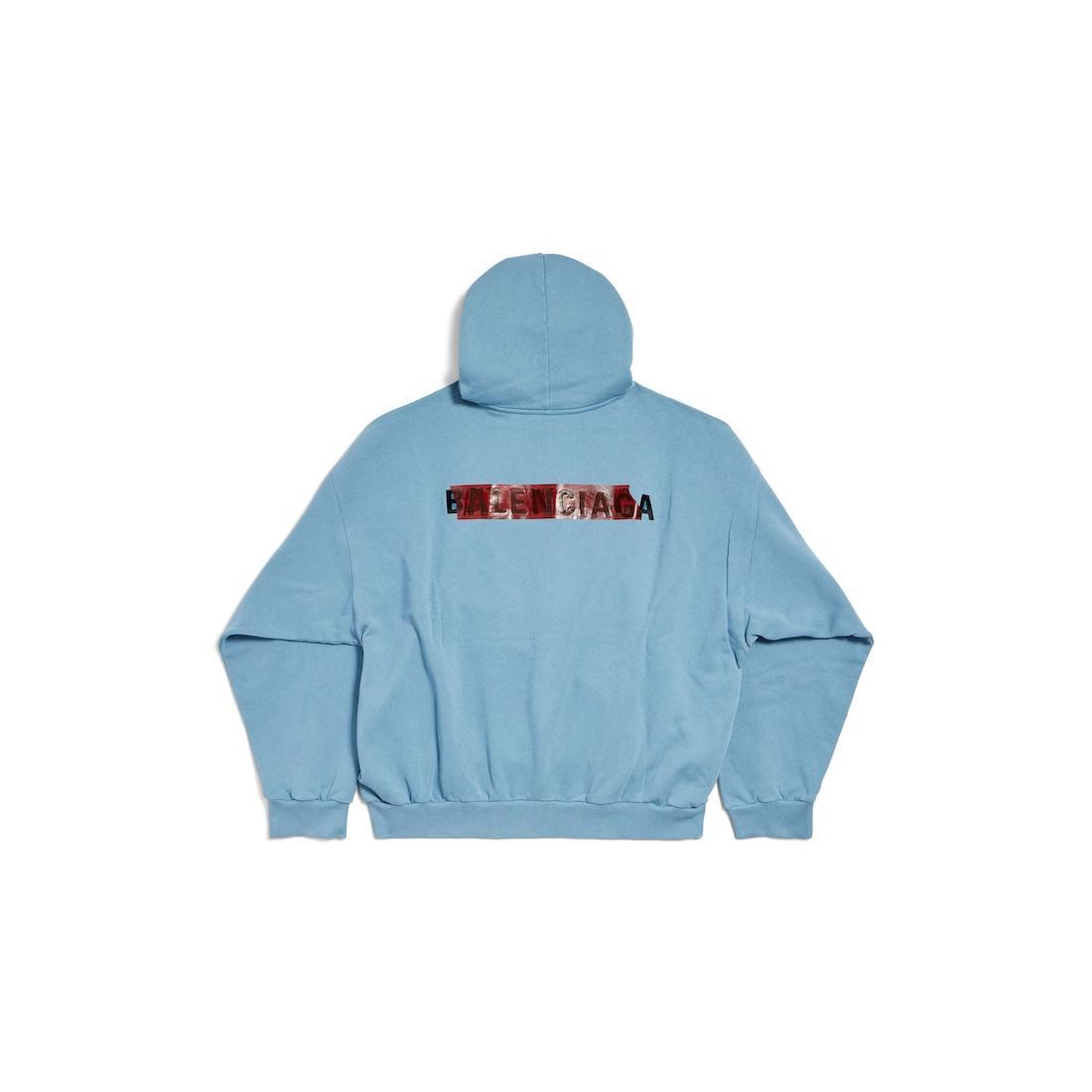 Men's Taped Balenciaga Back Hoodie Medium Fit in Grey Blue Product Image