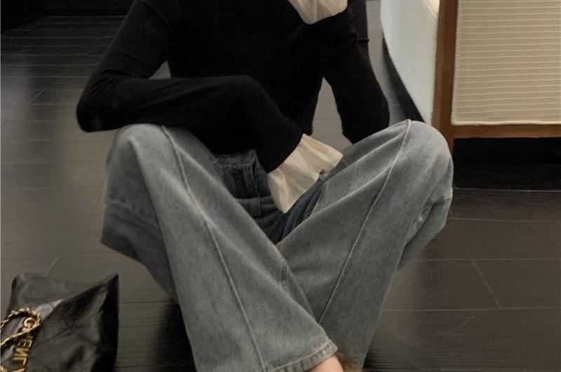 Long-Sleeve Turtleneck Two Tone Top Product Image