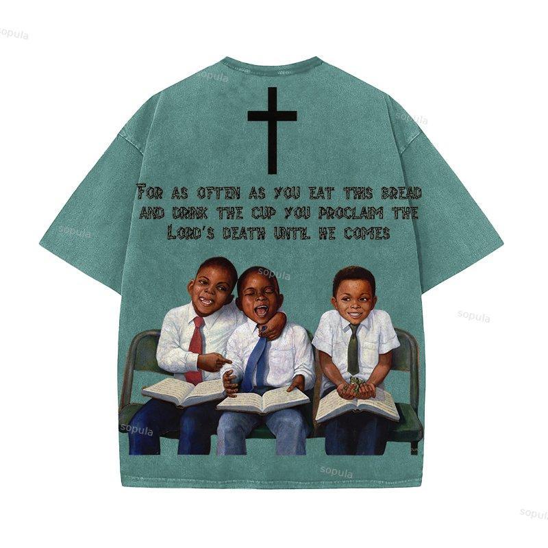 First Sunday Retro Graphic Print Acid Washed T-Shirt Product Image