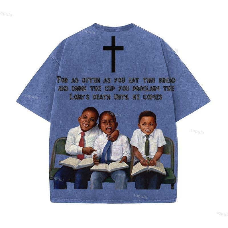 First Sunday Retro Graphic Print Acid Washed T-Shirt Product Image