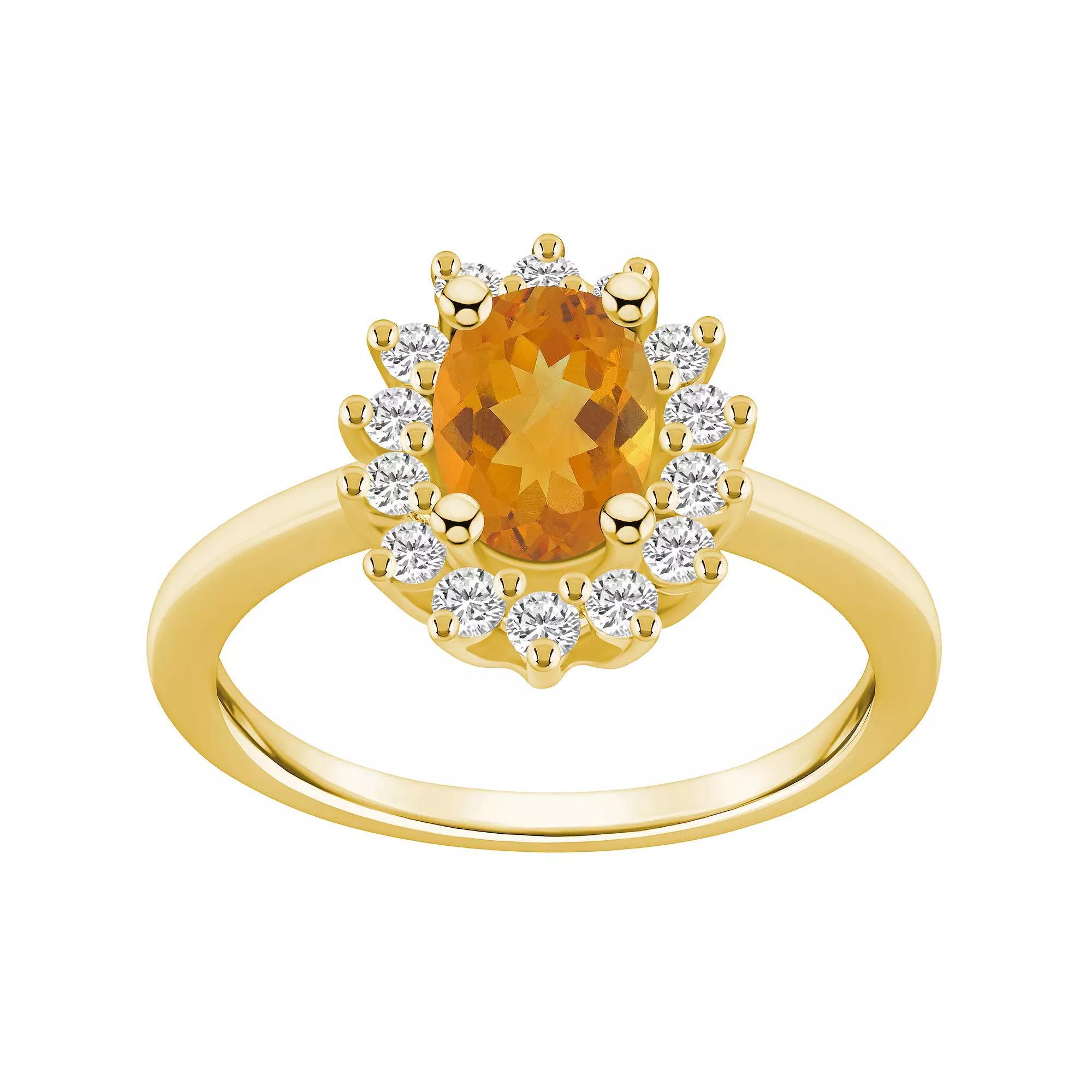 Alyson Layne 14k Gold Oval Cut Citine & 1/3 Carat T.W. Diamond Halo Ring, Women's, Size: 6, Orange Product Image