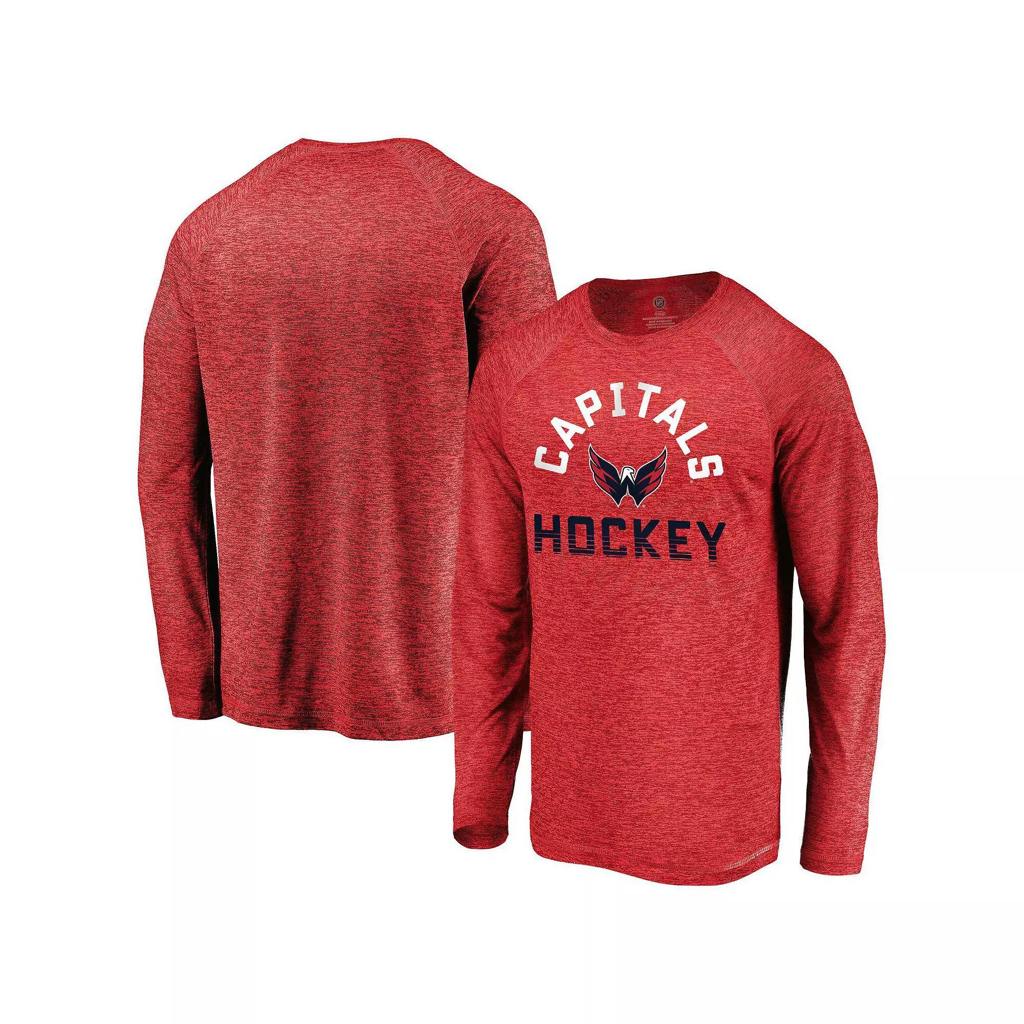 Men's Fanatics Athletic Red Washington Capitals Iconic Striated Breezer Raglan Long Sleeve T-Shirt, Size: 2XL, Team Product Image