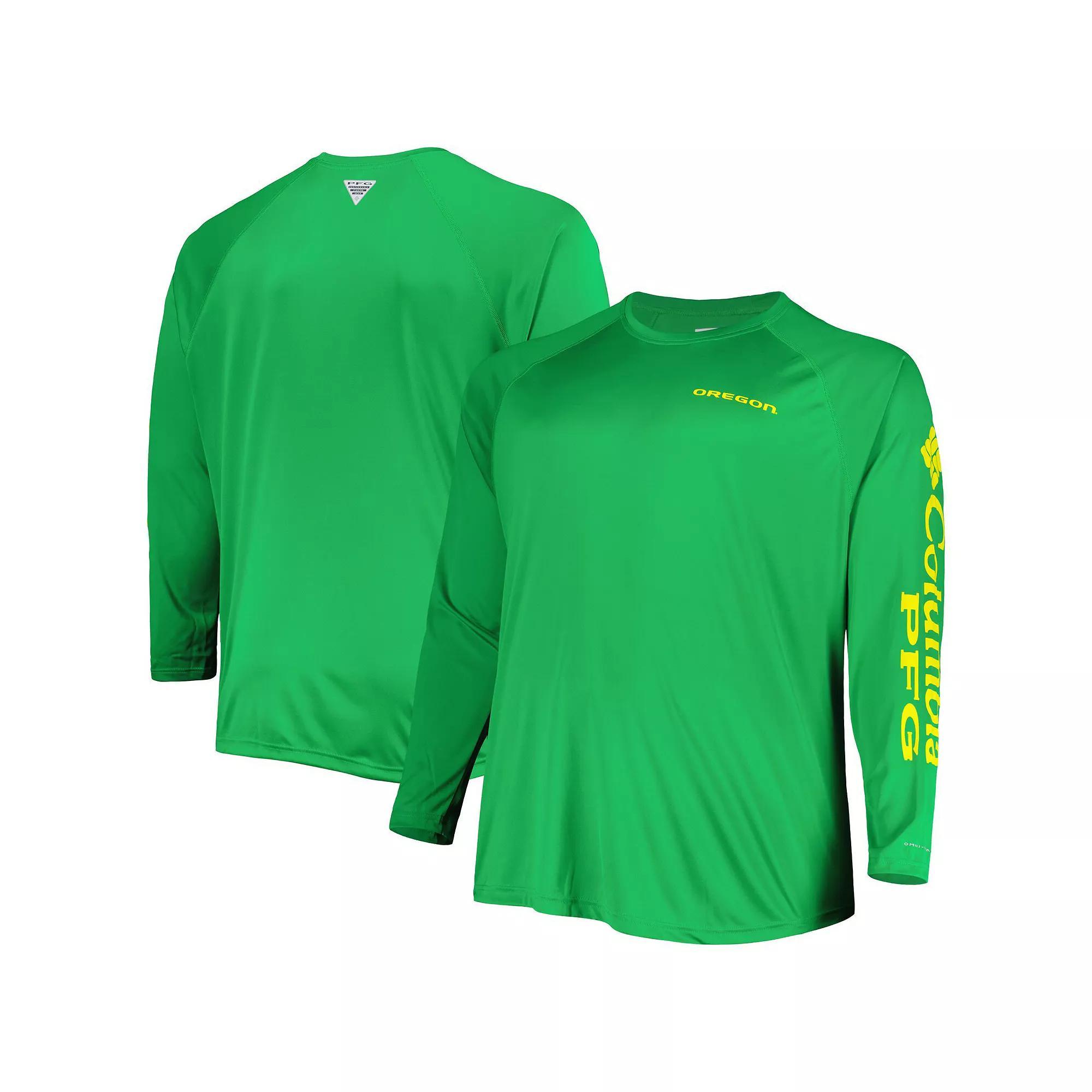 Men's Columbia Green Oregon Ducks Big & Tall Terminal Tackle Team Raglan Omni-Shade Long Sleeve T-Shirt,  Product Image