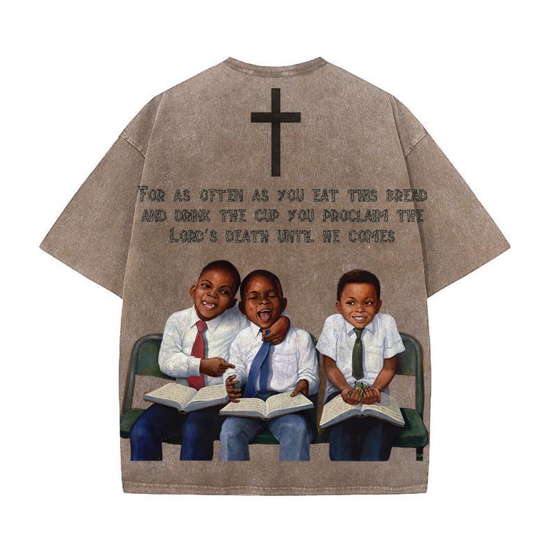 First Sunday Retro Graphic Print Acid Washed T-Shirt Product Image