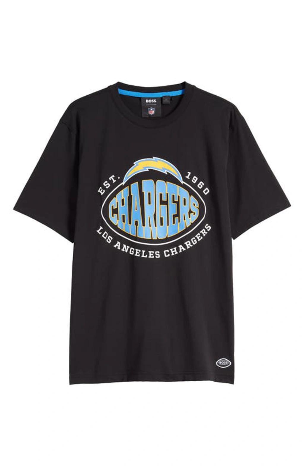 HUGO BOSS Boss X Nfl Stretch-cotton T-shirt With Collaborative Branding In Chargers Black Product Image