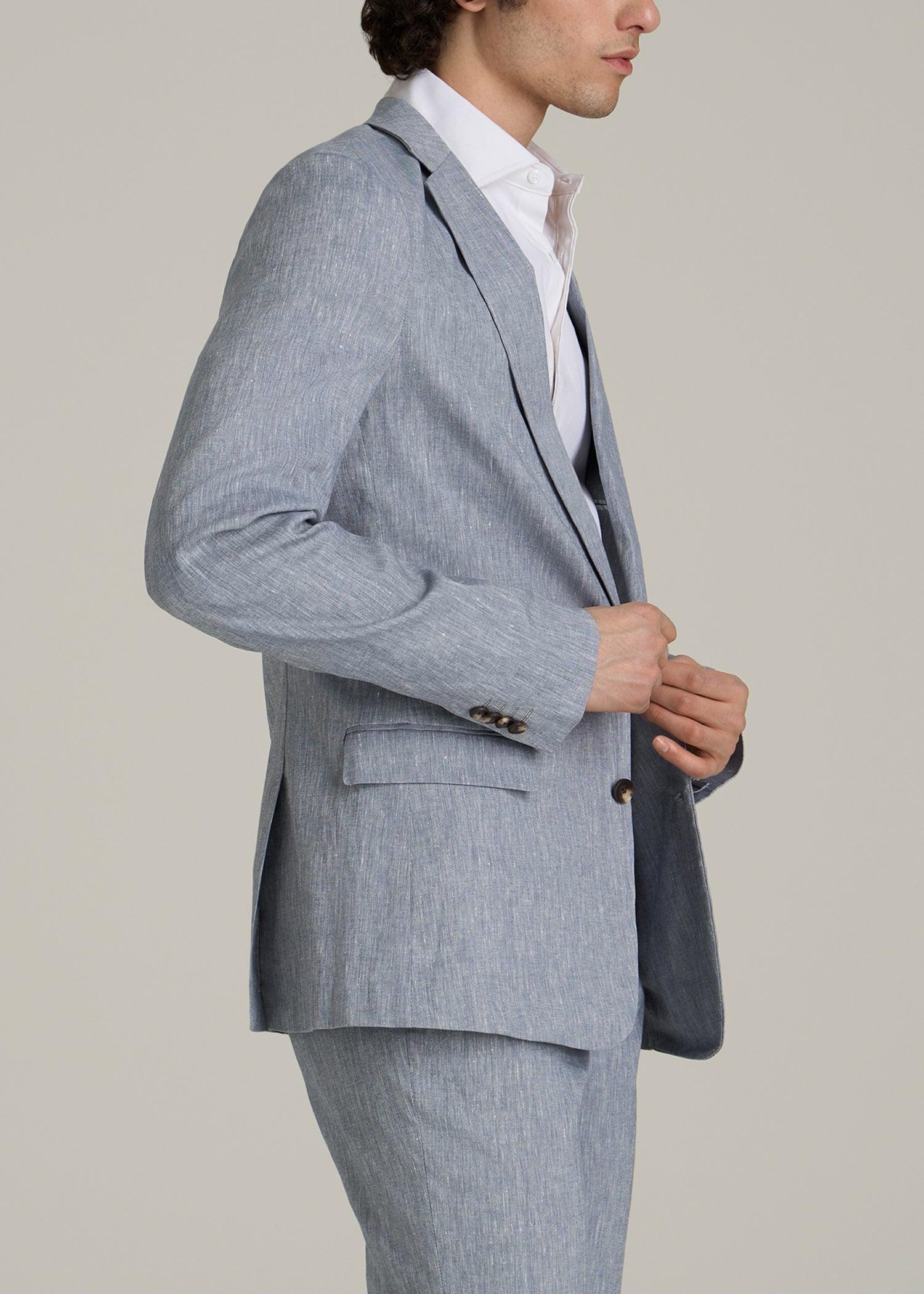 Stretch Linen Blazer for Tall Men in Navy Linen Male Product Image