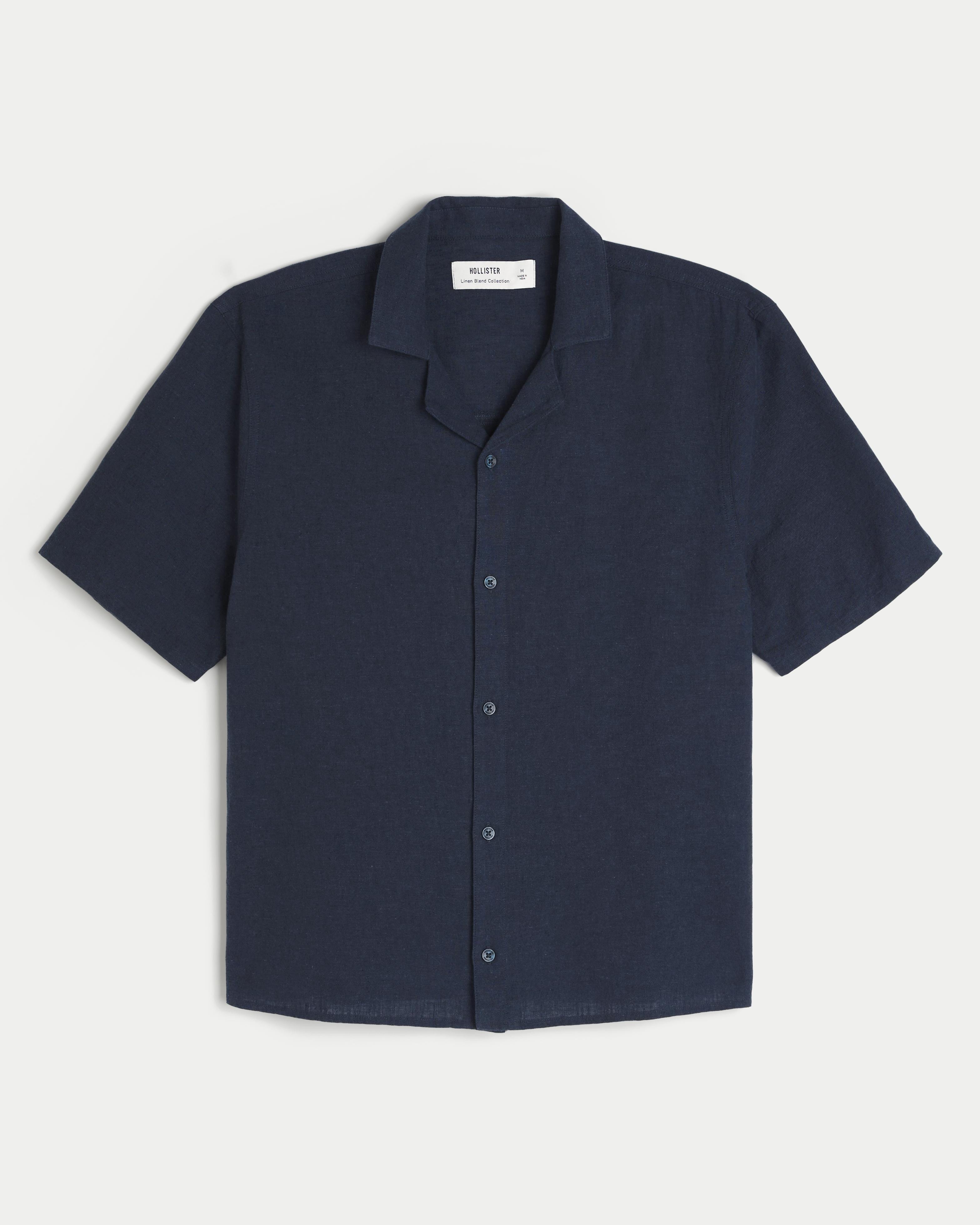 Boxy Short-Sleeve Linen-Blend Shirt Product Image