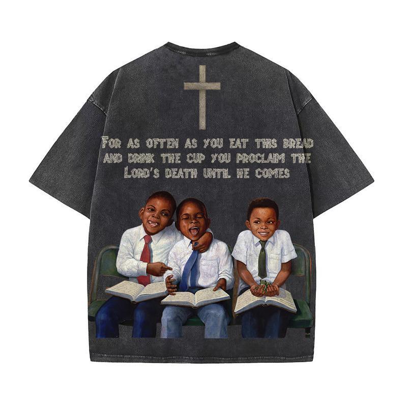 First Sunday Retro Graphic Print Acid Washed T-Shirt Product Image