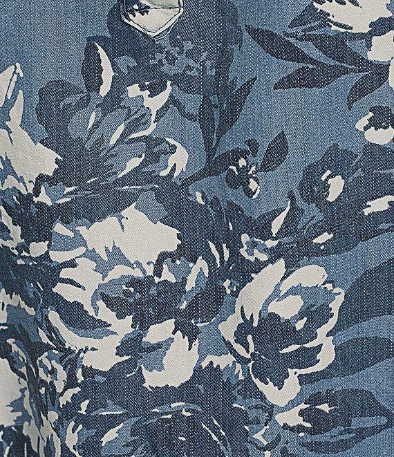 Intro Plus Size Lyocell Slub Floral Multi Print Y-Neck Long Roll-Tab Sleeve Shirttail Hem Blouse Product Image