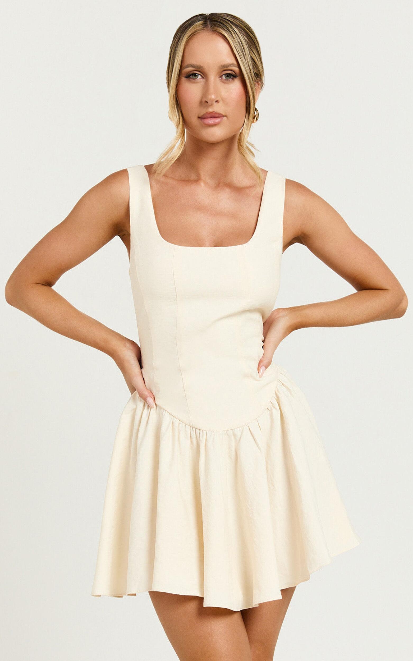 Leanora Mini Dress - Scoop Neck Corset Dress in Ivory Product Image